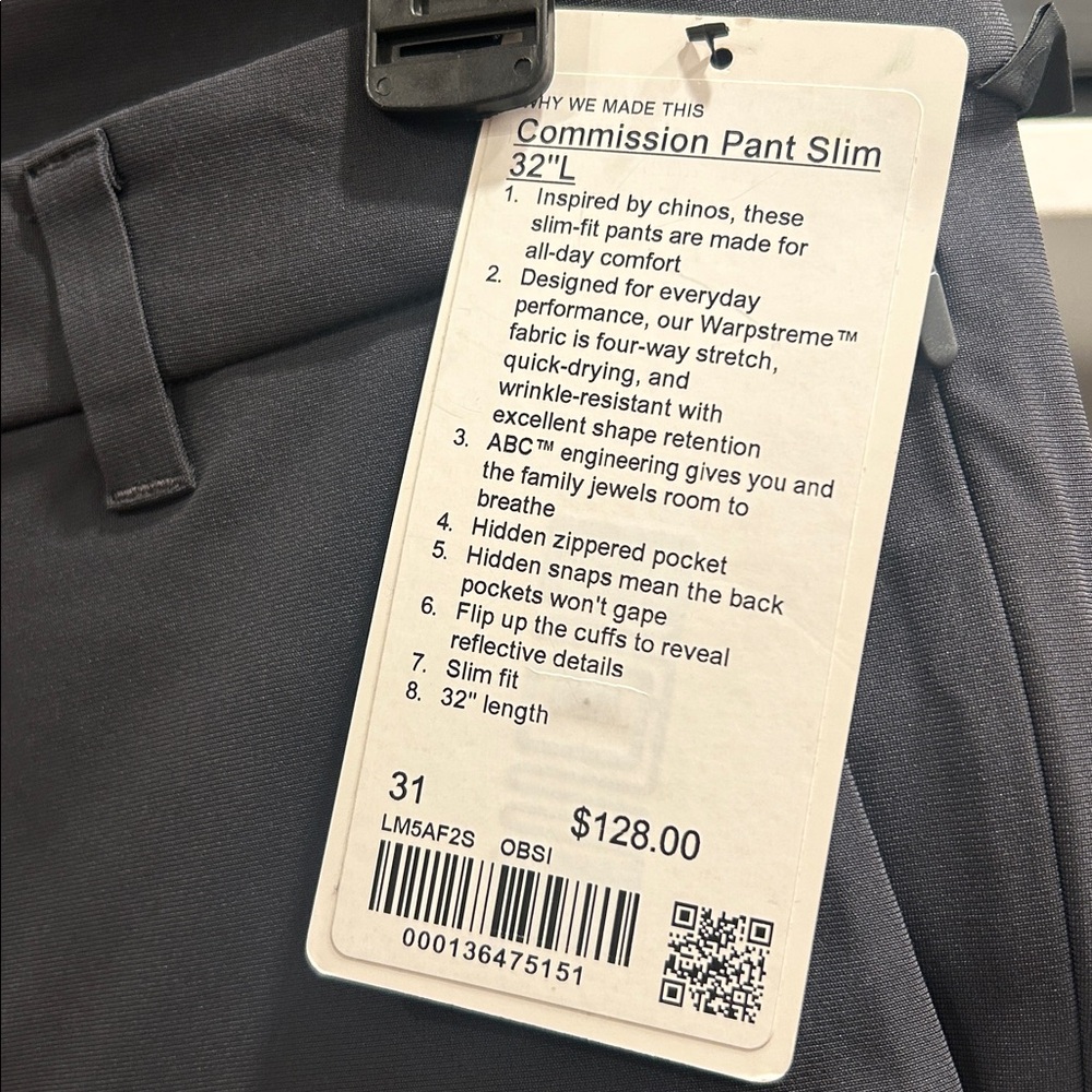 Lululemon Commission Pant Slim 31” Waist x 32” L - NWT